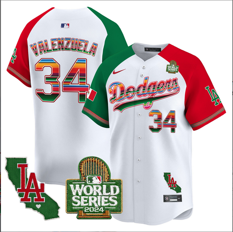 Men MLB Mexico Los Angeles Dodgers #34 Valenzuela  white 2024 World Series Champions Patch Jersey 20241105